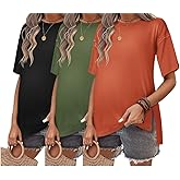 Ekouaer Maternity Shirts 3 Packs Short Sleeve Womens Oversized Pregnancy Tops Split Side Postpartum Blouse Clothes S-XXL
