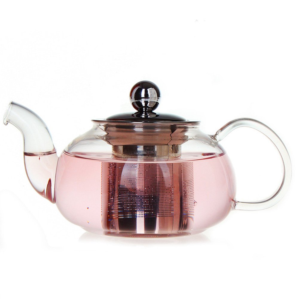 TAMUME 1L Glass Teapot with Stainless Steel Strainer and Cap with Upgraded Design and Thickened Boroscilicate Glass