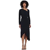 Maggy London Womens Long Sleeve Asymmetric Neck and Hem Dress