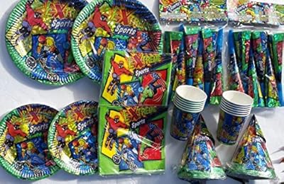 Extreme Sports BMX Skate Board Rollerblade Party Package 9" Plates (12) 7" Plates (12) Napkins (16) Party Hats (12) Party Horns (12)