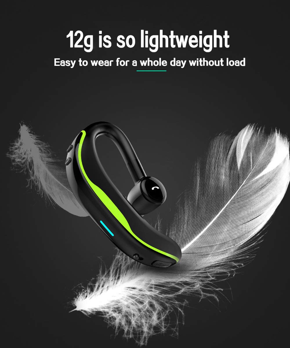 SLUB True Wireless Bluetooth Single Earbud with Microphone 17-18 Hours Playtime Noise Cancelling  Waterproof Ear-Hook Sport Headset for  Cell Phone (Gray)