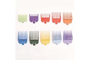 10Pcs Wahl Compatible Hair Clipper Guards & Cutting Guides, Color Coded Combs (1/16" to 1") with Organizer - Professional Rep