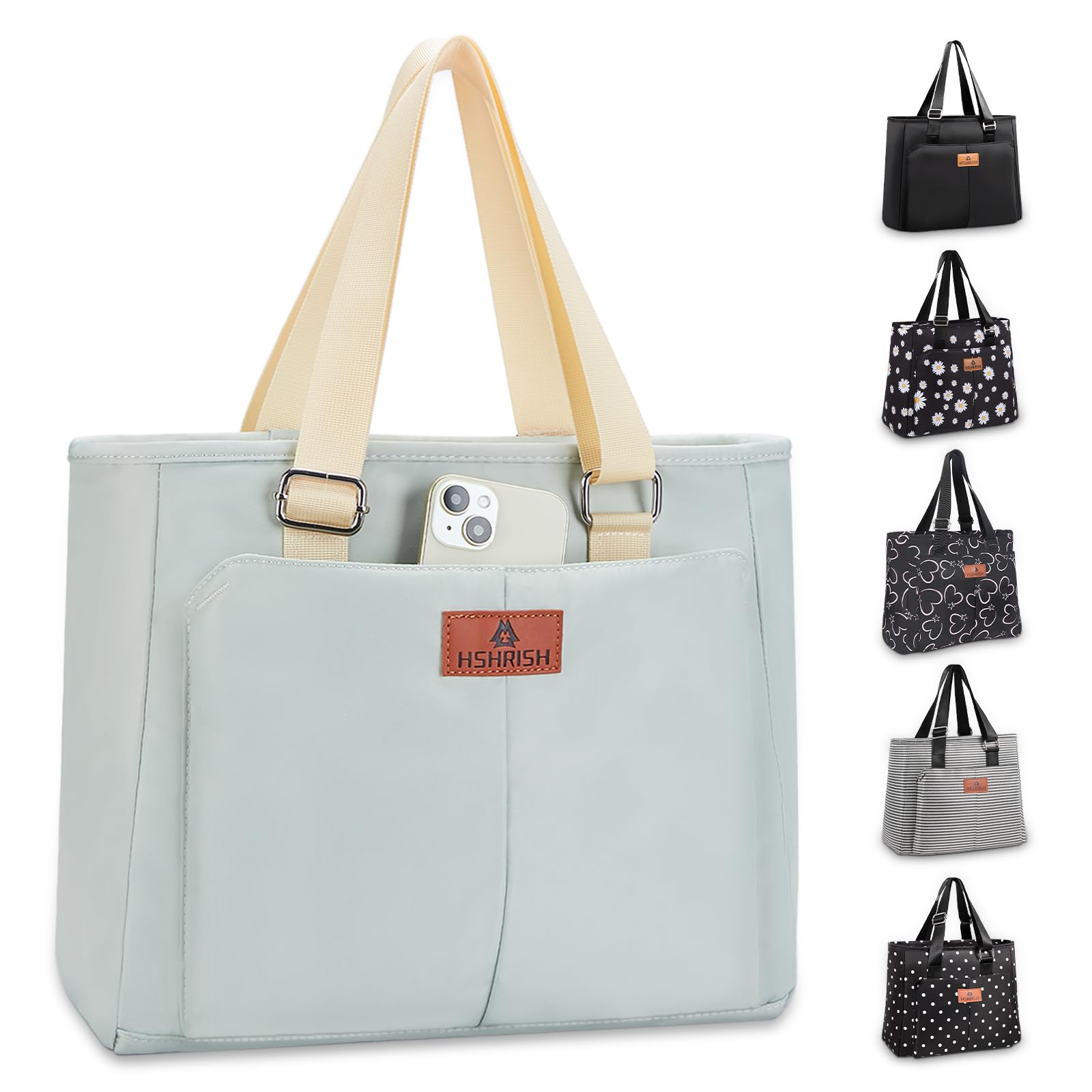 HSHRISH Lunch Bags for Women, Insulated Lunch Tote Bags, Reusable Waterproof Leakproof Cooler Bag, Large Adjustable Shoulder Bag for Ladies Work Shopping Picnic Beach Camping,Green 15L