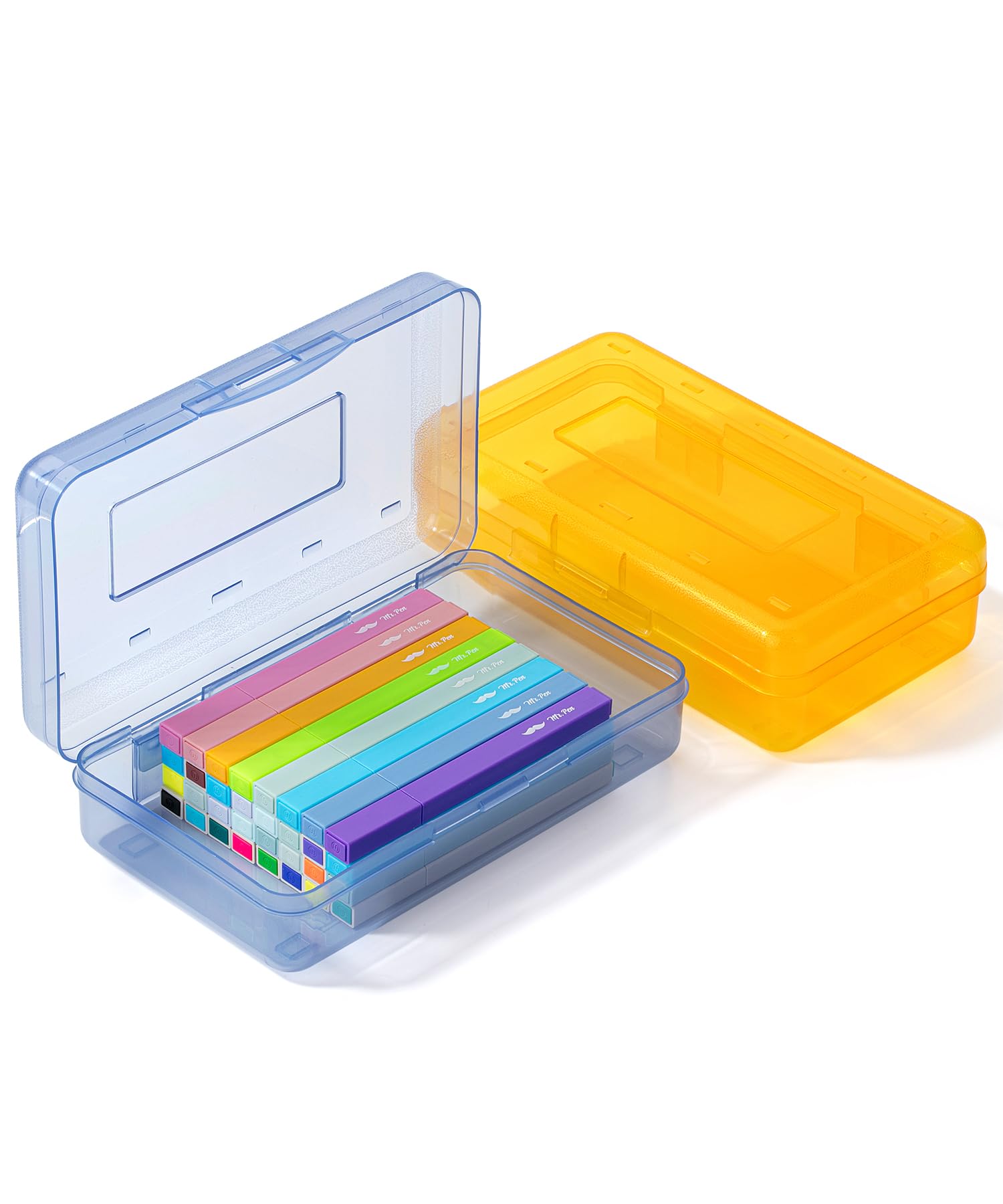 Photo 1 of Mr. Pen- Pencil Box, 2 Pack, Assorted Colors, Yellow & Blue, Plastic Case for Crayons and Pencils