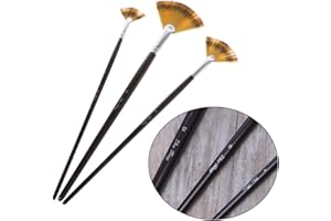 HYROOY Set 3 Size Fan Brush Pen for Oil Acrylic Water Painting Artist Wooden Handle Wood Pole + Nylon
