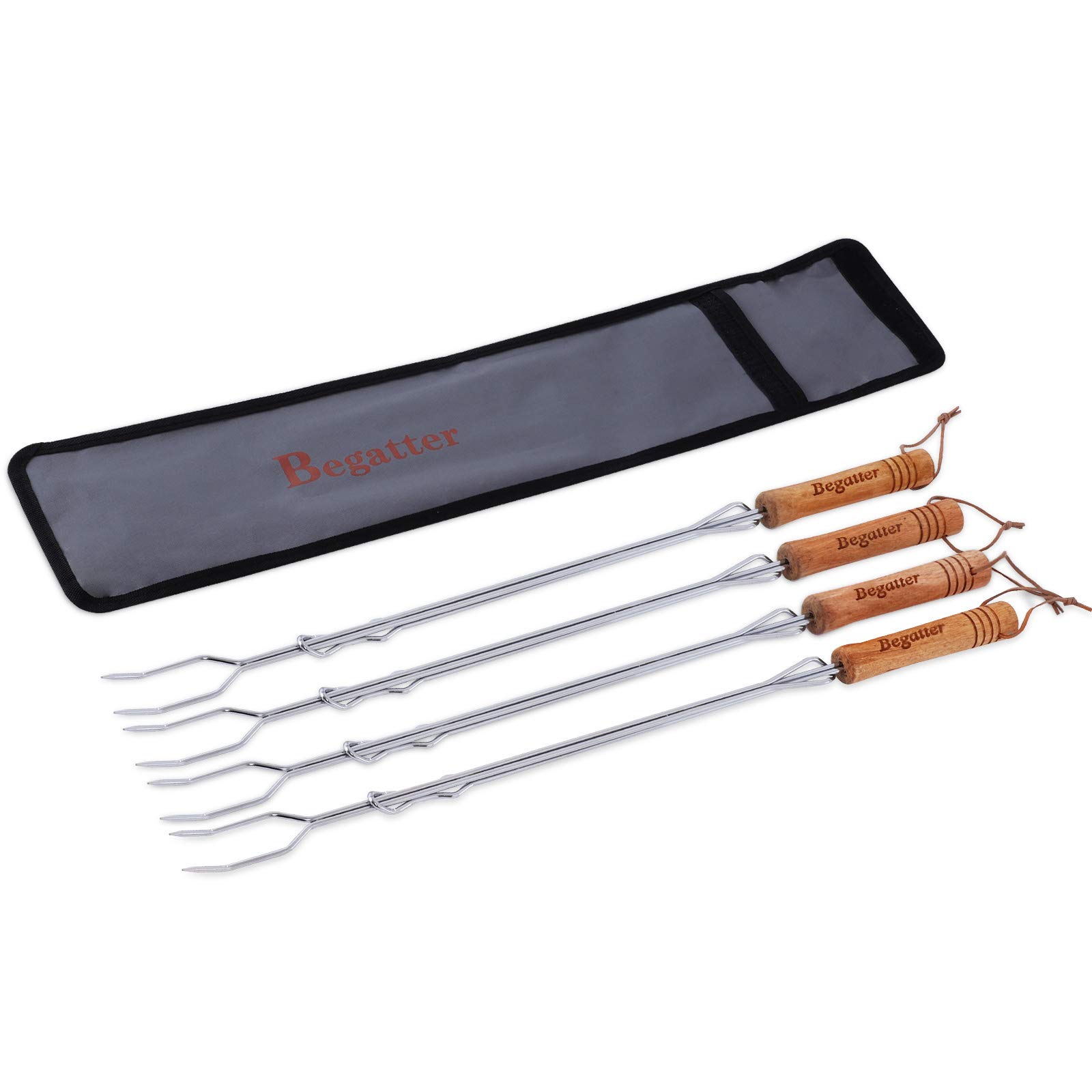 通用 Barbecue Skewers, 4 Pcs Stainless Steel 75 cm Extendible Fork, Telescopic Campfire Camping Sticks for Marshmallow, Hot Dog and Sausages