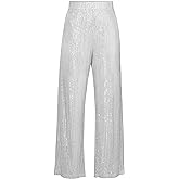 Aelidiya Women's Glitter Sequin Long Loose Pants Bling Party Clubwear Elastic Casual Pants