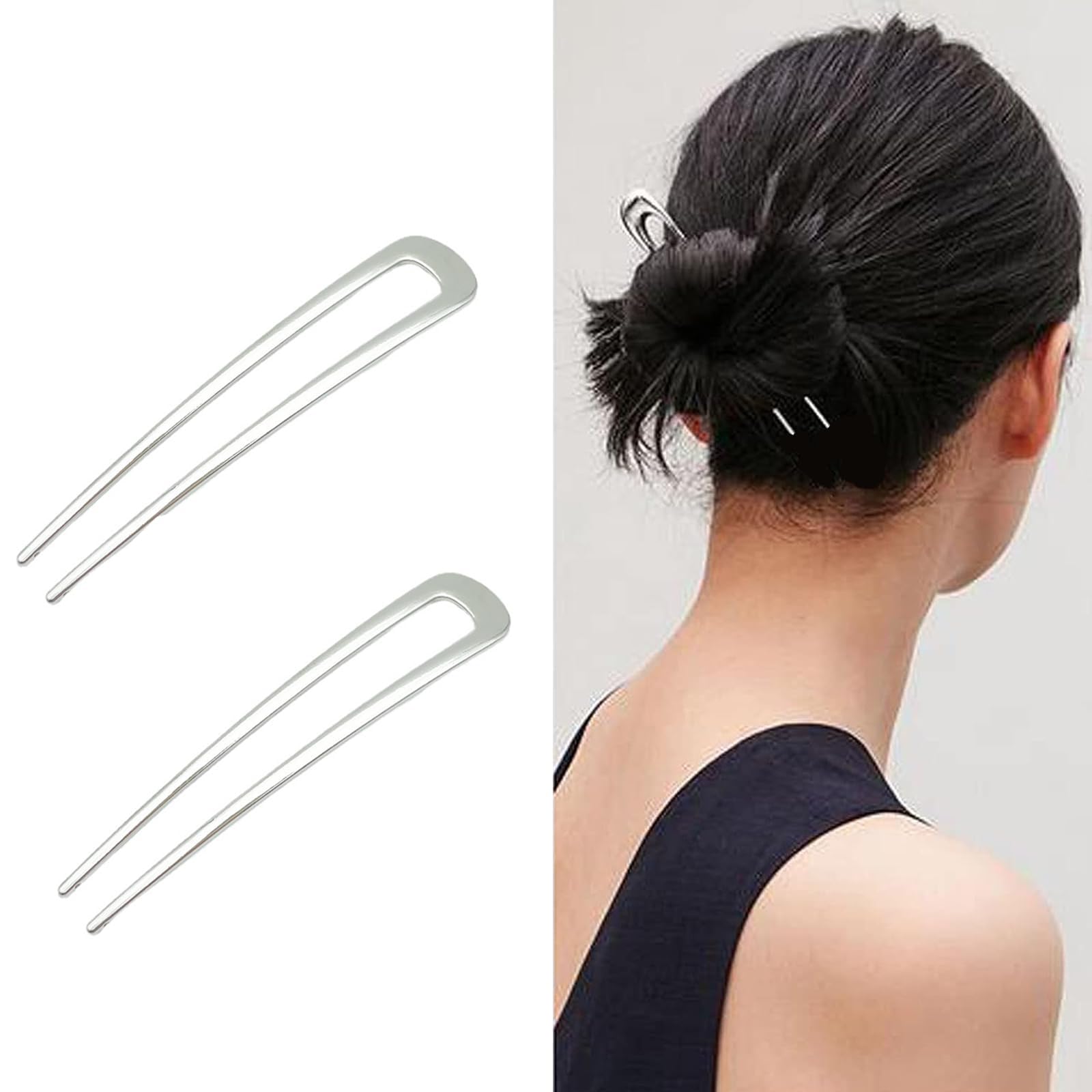 2 Pcs U Shape Hair Pins Chignon Pin Metal Hair Sticks Vintage Hairpin Holder Hair Clip Pin French for Women Girls