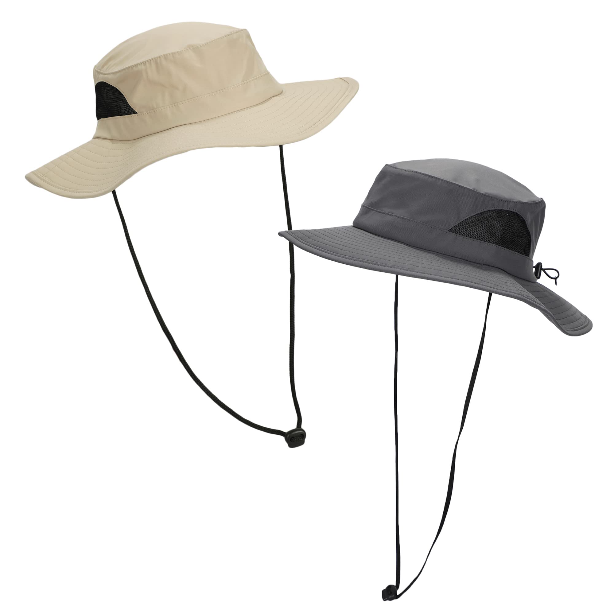 Photo 1 of 2-Pack Charcoal & Khaki Wide Brim Technical Boonie Sun Hat with Vented Mesh Piecing