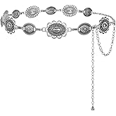 JASGOOD Western Metal Concho Chain Belt for Women Cowgirl Boho Waist Chain Country Concert Outfit for Dress