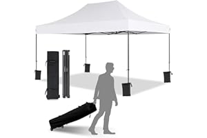Eesdom 10x15 Pop Up Canopy Tent with Roller Bag, Easy Up Canopy, 300D Silver-Coating Outdoor Shelter, 4 Stakes & 4Sandbags & 4 Ropes, White