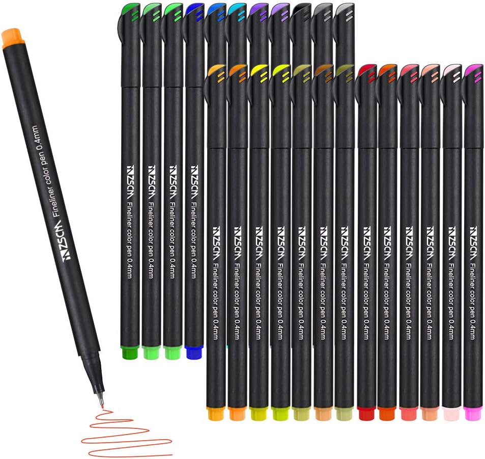 ZSCM 24 Coloring Markers Journal Planner Pens, Colored Fine Point Drawing Pen Fineliner Pens for Bullet Journaling Writing Note Taking Calendar Art School Office Supplies Projects