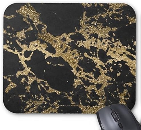 Awesome Modern Faux Gold Glitter Black Marble Rectangle Non-Slip Rubber Mousepad Gaming Mouse Pad 7"x 9"