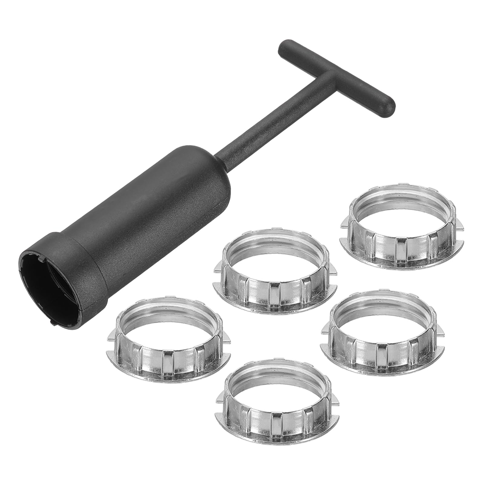 Photo 1 of PATIKIL G9 Light Socket Rings Kit, Lamp Shade Holder Adapter 5 Zinc Alloy Ring Replacement with Removal Tool for Lamp Shade Collar Ring Retaining Ring Tool, 120mm Silver Tone
