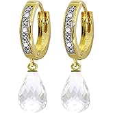 Galaxy Gold GG 14k Solid Gold Hoop Earrings with Diamonds and White Topaz