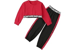 Betusline Girls 2 Piece Outfits Girls Cropped Sweatsuit Pants Outfit Clothes Set, 4T-14 Years