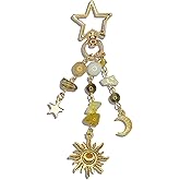 QIXUEI Sun Moon Star Keychain boho key chain,beaded bag charm for women,Cute Purse Charms for Handbags