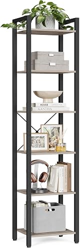 VASAGLE 6-Tier Bookshelf 30 x 40 x 187.5 cm Industrial Heather Greige Ink Black