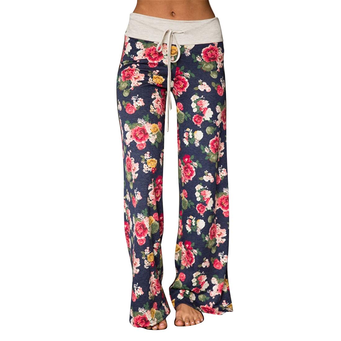 Pajama Pants Floral Print High Rise 