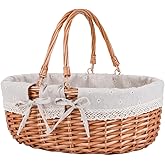UoeRing Large Wicker Picnic Basket with Handles,Handle Sturdy Woven Body with Removable and Washable Lining,Outdoor Camping,Gift Packing,Garden Picking, Storage.White Flower