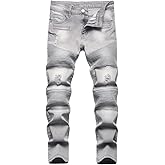 HiLY Boy's Ripped Biker Skinny Fit Jeans Comfy Stretch Stylish Moto Denim Jeans Pants