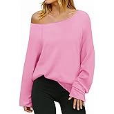 Fisoew Womens Off The Shoulder Tops Sweatshirts Lightweight Oversized Pullovers Long Sleeve Y2k Loose Fit Tunic Tops