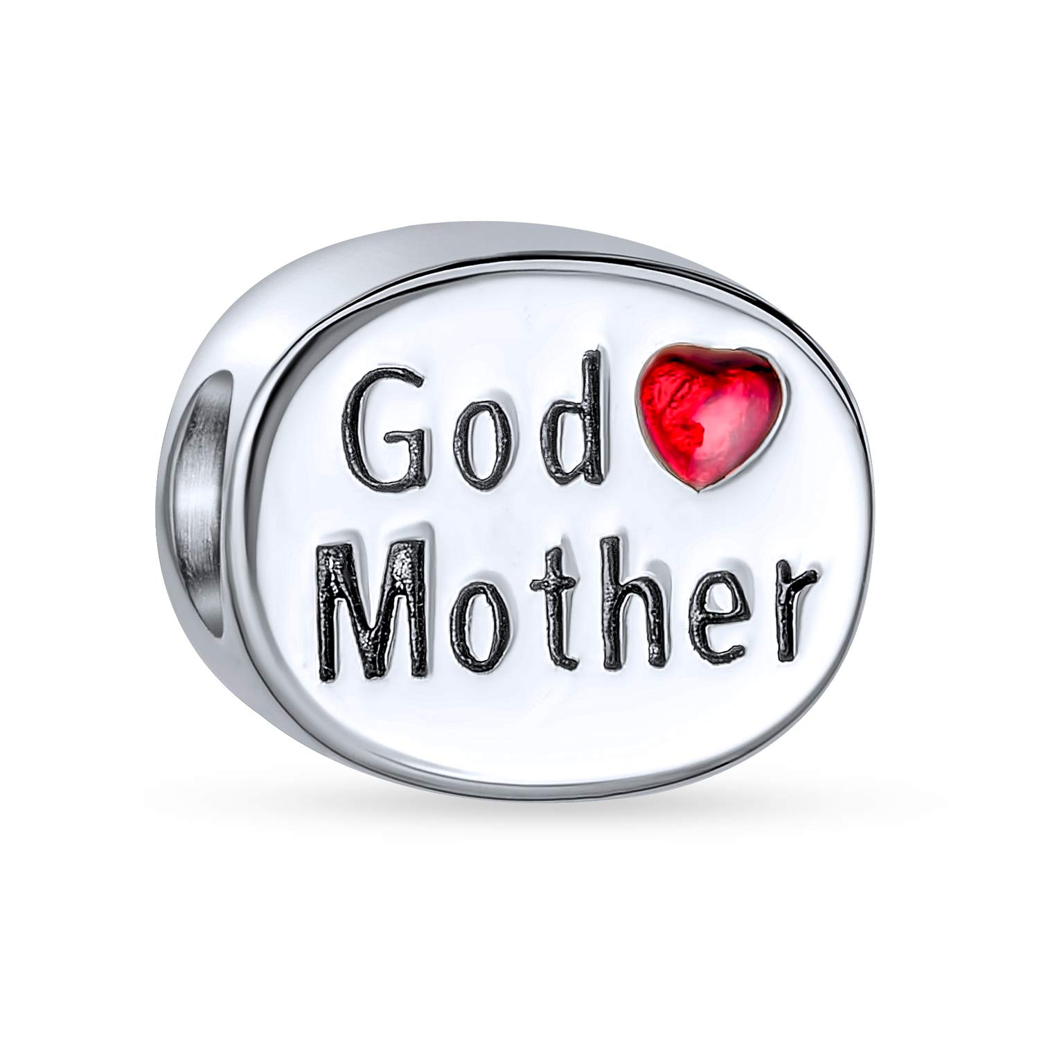 Bling Jewelry Love Red Heart Oval Two Sided Words I Love God Mother Charm Bead For Women .925 Sterling Silver Fits European Bracelet