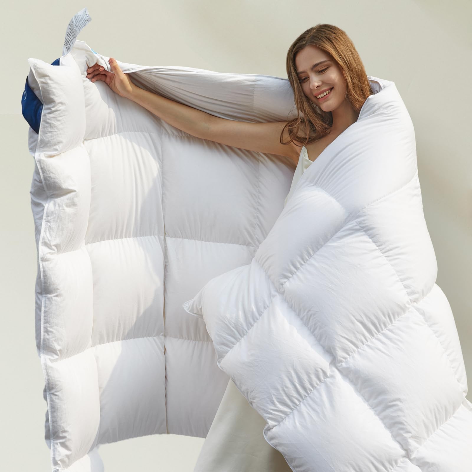 Photo 1 of Uniency Feather Down Comforter Oversized King Size, 120x98 Inches All Season White Extra Fluffy Oversized King Duvet Insert with Corner Tabs, Hotel Bedding Comforter, Machine Washable (74 Oz)