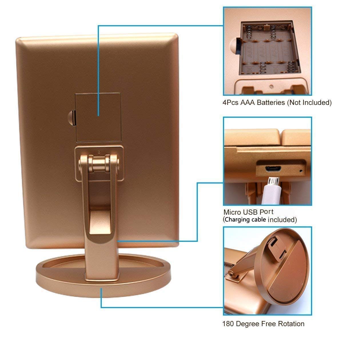 deweisn Tri-Fold Lighted Vanity Mirror with 21 LED Lights, Touch Screen and 3X/2X/1X Magnification Mirror, Two Power Supply Mode Tabletop Makeup Mirror,Travel Mirror: Beauty