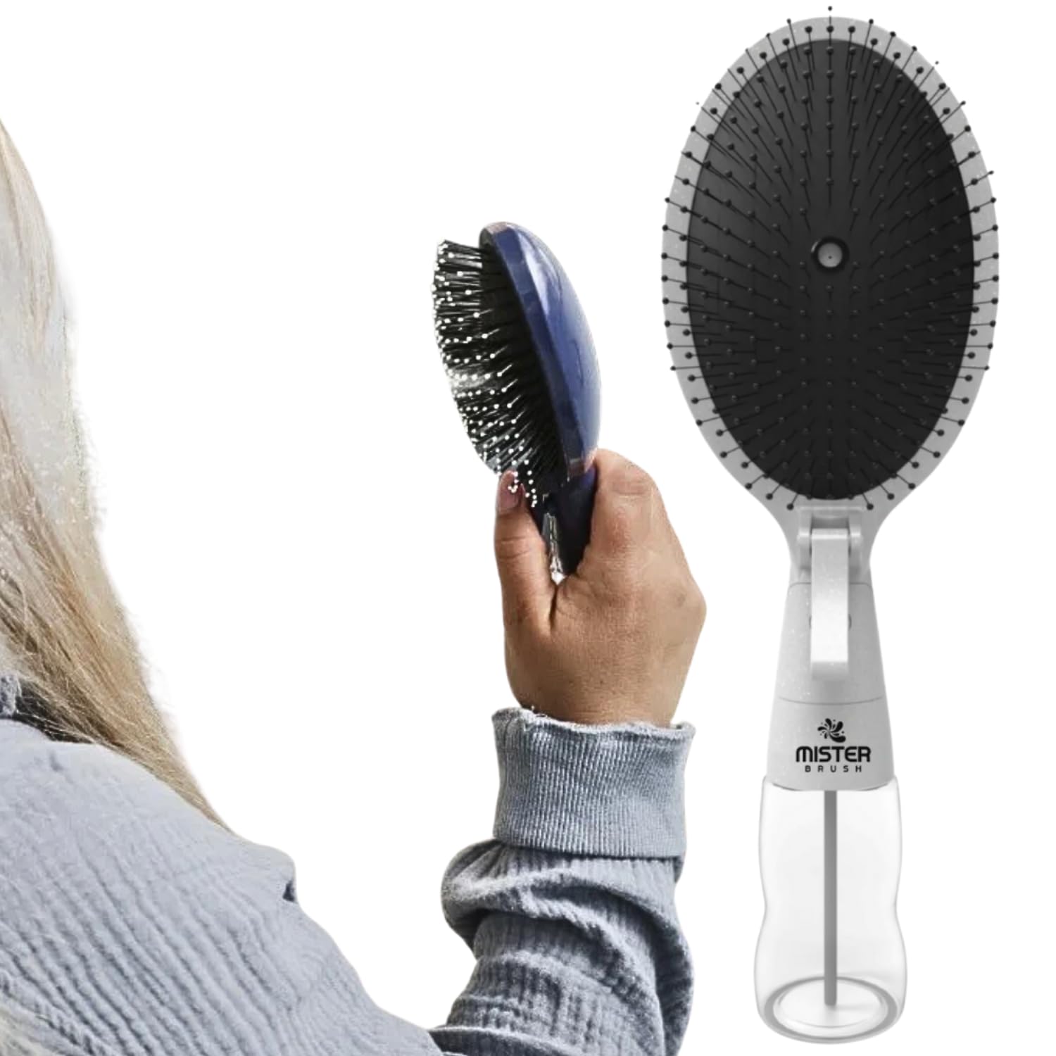 Photo 1 of ***SEE CLERK COMMENTS*** Mister Brush 2-in-1 Hairbrush Mister – Innovative Hair Mist & Brushing Tool for Wet & Dry Hair Styling – No-Tangle Bristles, Convenient Water Reservoir, Easy-to-Use (White)