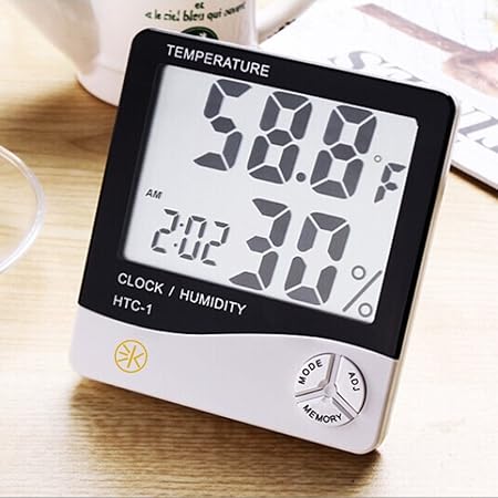 3Keys Portable Digital Temperature and Humidity Tester Meter with Alarm Function LCD Display Indoor Clock Hygrometer Thermometer Monitor with C/F Units Conversion