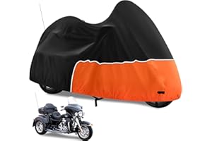 KEYLESS4U Trike Cover, Waterproof 3 Wheel Motorcycle Cover for Harley Davidson, Honda Goldwing, Kawasaki Trike Accessories, with Windproof Buckle, Reflective Strap, Black&Orange