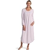 Miss Elaine Women's Long Pointelle Honeycomb Knit Nightgown, Long Sleeve Gown, Sleepwear & Loungewear