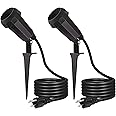 EDISHINE Spotlights Outdoor with 6FT Cord, 120V Weatherproof Outdoor Flood Stake Lights, E26 Base PAR38 Bulb Plug in Flood Light Socket for Holiday, Patio, Yard, Flag, UL Listed, 2 Pack