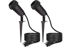 EDISHINE Christmas Spotlights Outdoor with 6FT Cord, 120V Weatherproof Outdoor Flood Stake Lights, E26 Base PAR38 Bulb Plug in Flood Light Socket for Holiday, Patio, Yard, Flag, UL Listed, 2 Pack