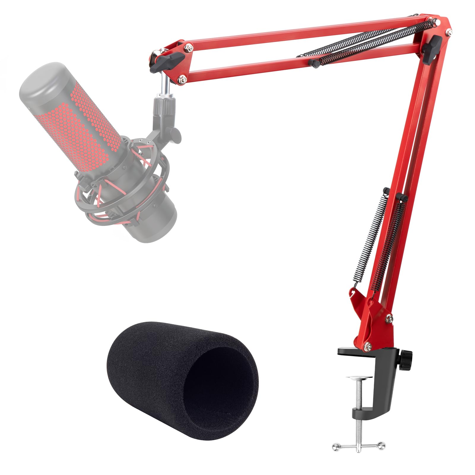 Microphone Arm Red - Studio Mic Boom Arm with Microphone Pop Filter, Mic Stand Compatible with HyperX QuadCast S Microphone by YOUSHARES — image 1