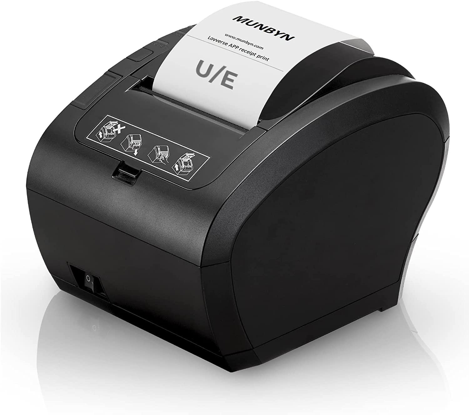 MUNBYN POS Receipt Printer USB Ethernet 80MM Thermal Printer, Black Supermarket Kitchen with Auto Cutter Support Cash Drawer, Windows, Mac, Linux, and Chrome OS