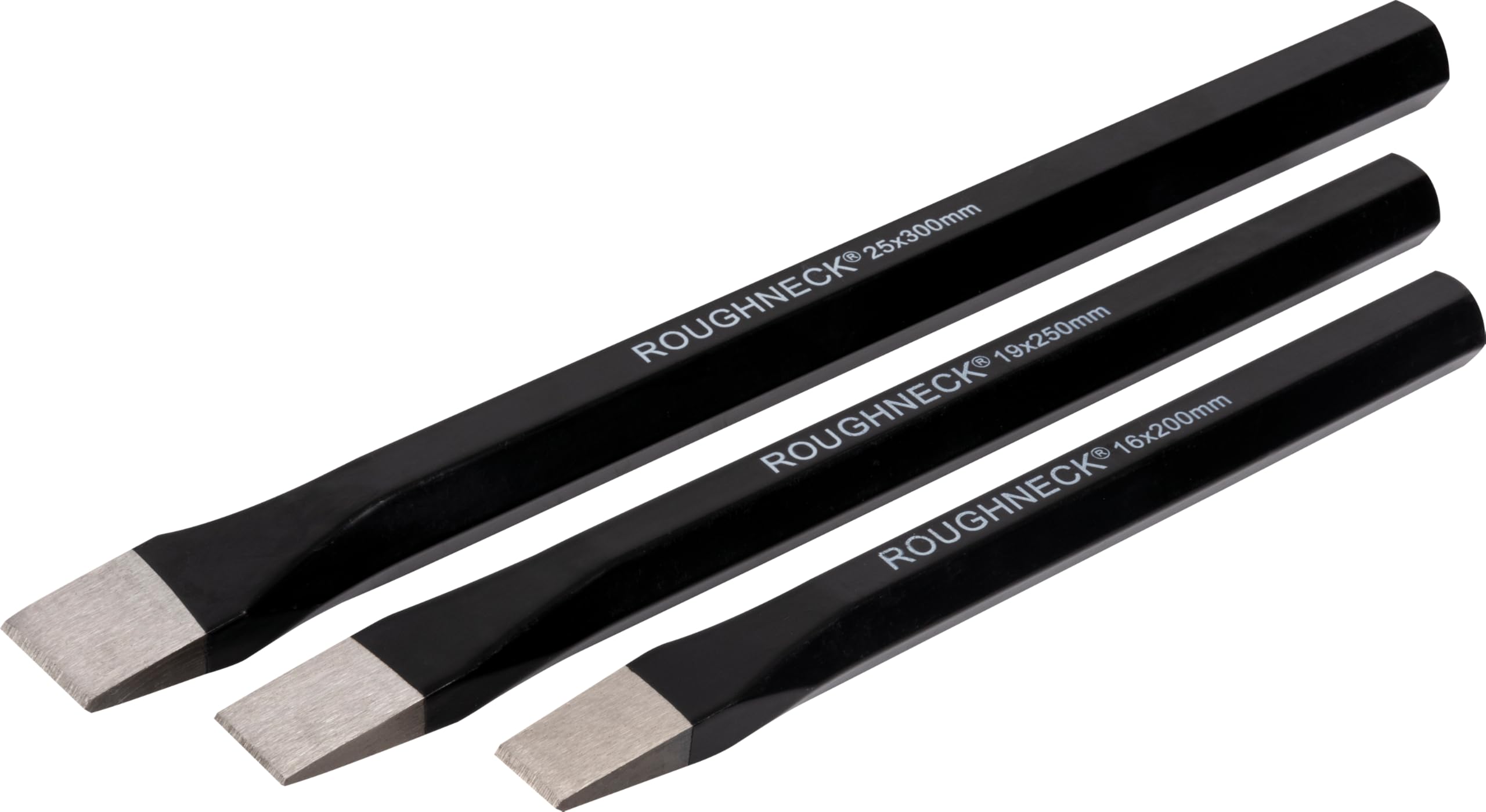 Roughneck ROU31973 Cold Chisel Set - 3 Piece Including: 16x200mm, 19x250mm, 25x300mm with Canvas Tool Roll, Multi
