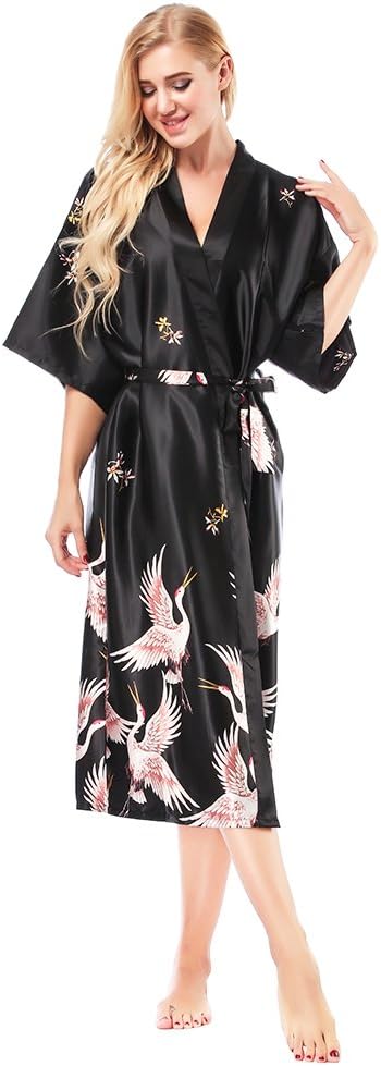 Women Robes Fashion Long Kimono Robe Lightweight Soft Female Nightgown Sleep Wear Dress