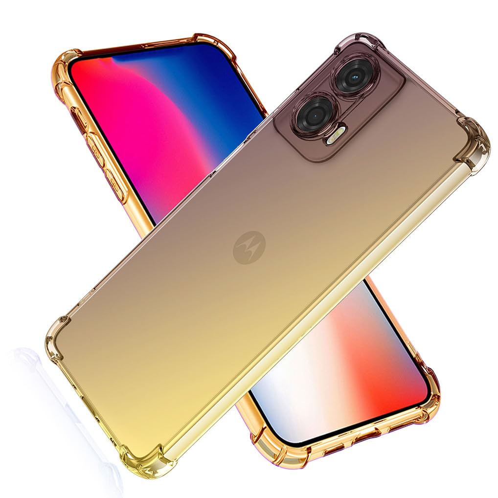 SEAHAI Case for Motorola Moto E14/Moto G04/Moto G04S, Gradient Color Ultra-Slim Crystal Transparent Cover Clear Back [Anti-Yellow] Soft TPU Silicone Shockproof Bumper Cover, Black/Gold
