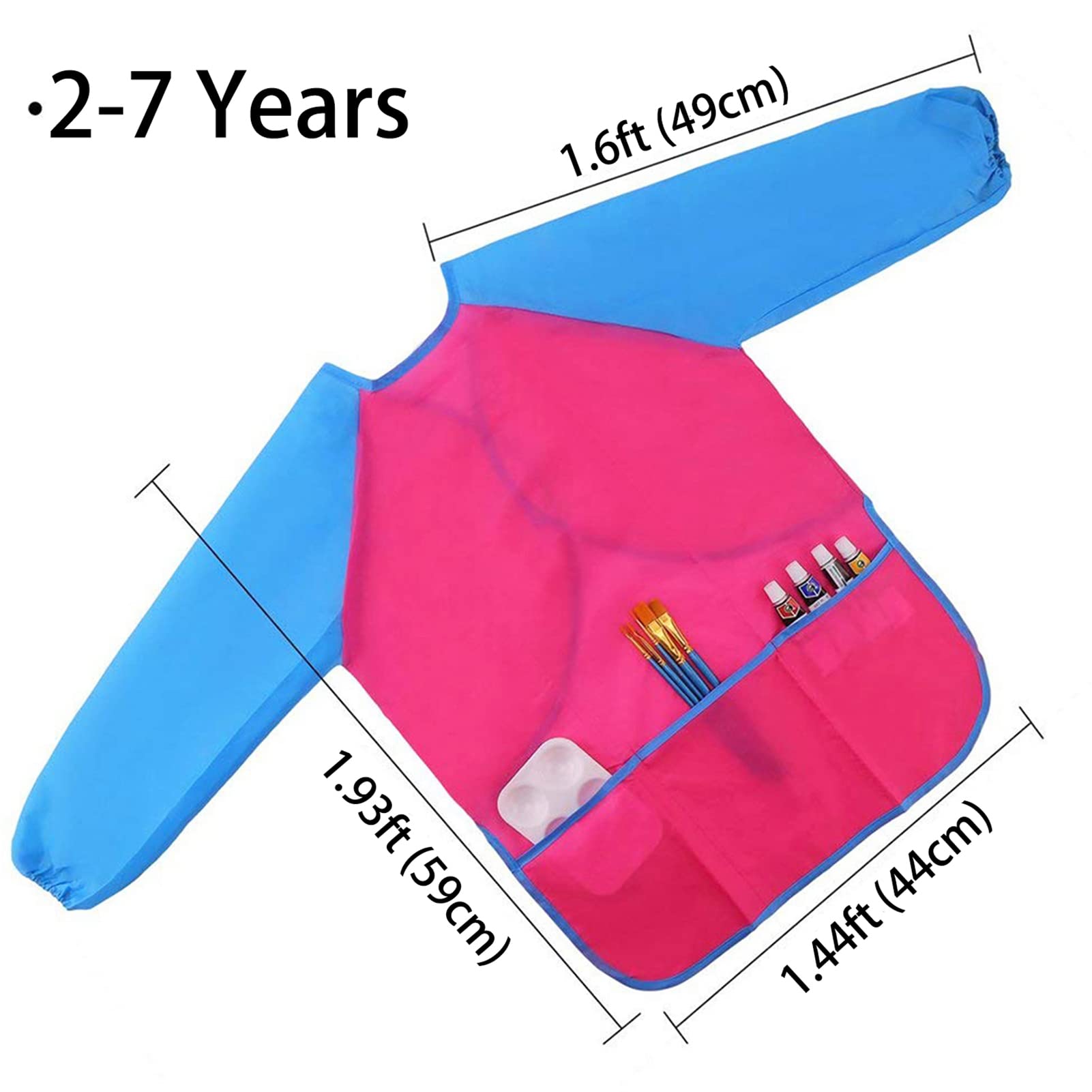 URSKYTOUS 6Pcs Kids Art Smocks, Toddler Smocks, Waterproof Smock for Kids Painting, Colorful Children Aprons, Artist Painting Smock, Long Sleeves With 3 Roomy Pockets, Age 3-7 Years