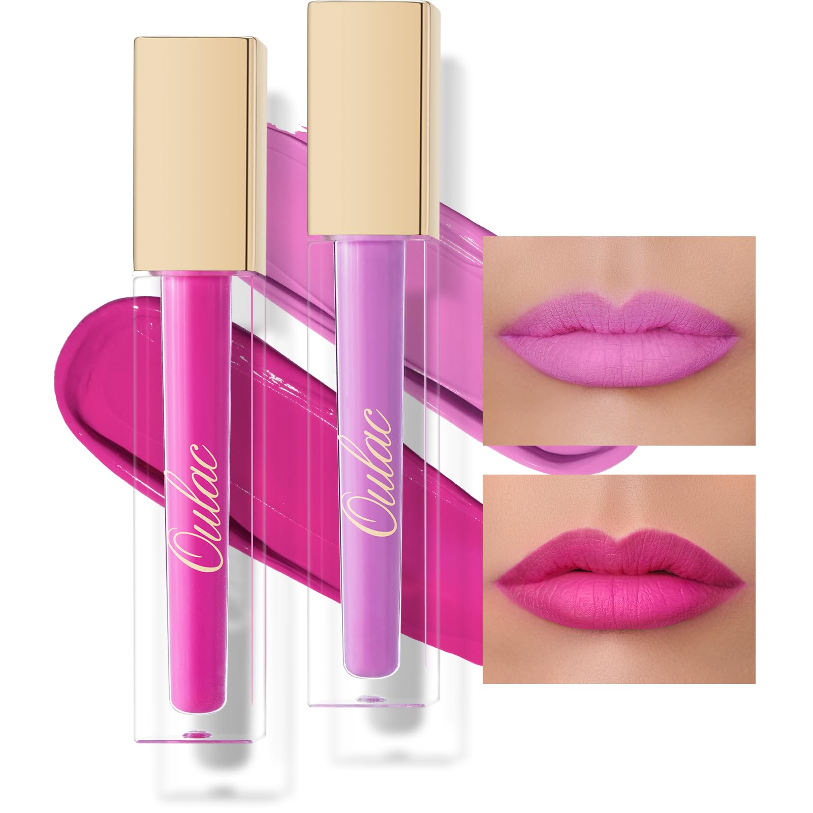 Oulac Matte Liquid Lipstick 2 PCS Set, Long Lasting Lipstick Waterproof Lip Stain, No Transfer, Creamy High Pigmented Formula with Rose Oil, Vegan [M06+M14] — image 1