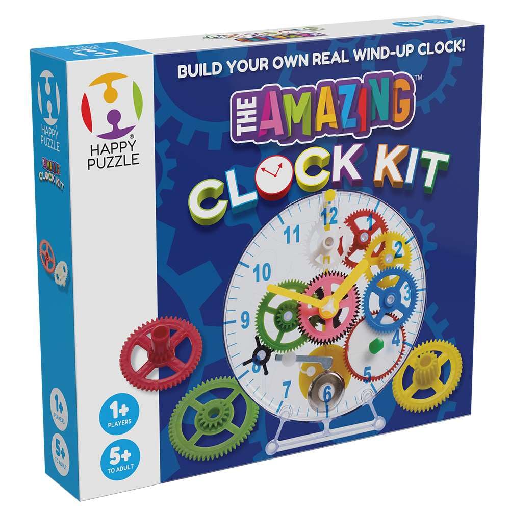 The Happy Puzzle Company The Amazing Clock Kit - Teaching and Learning Clock for Kids - Build your Own Real Wind-Up Clock - The Workings of the Clock are Completely Visible - Toys for Ages 5+