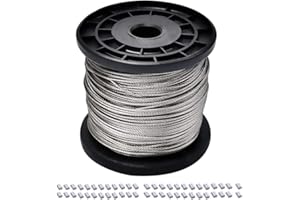 1/16 Wire Rope, 304 Stainless Steel Wire Cable, 7x7 Strand Core, 328FT Length Aircraft Cable, 368 lbs Breaking Strength with 