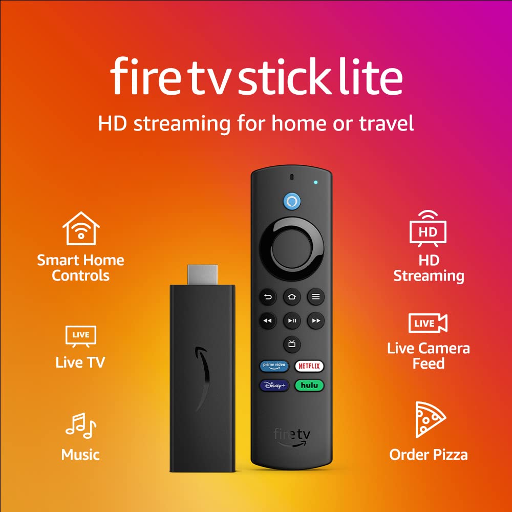 Amazon Fire TV Stick Lite, free and live TV, Alexa Voice Remote Lite, smart home controls, HD streaming