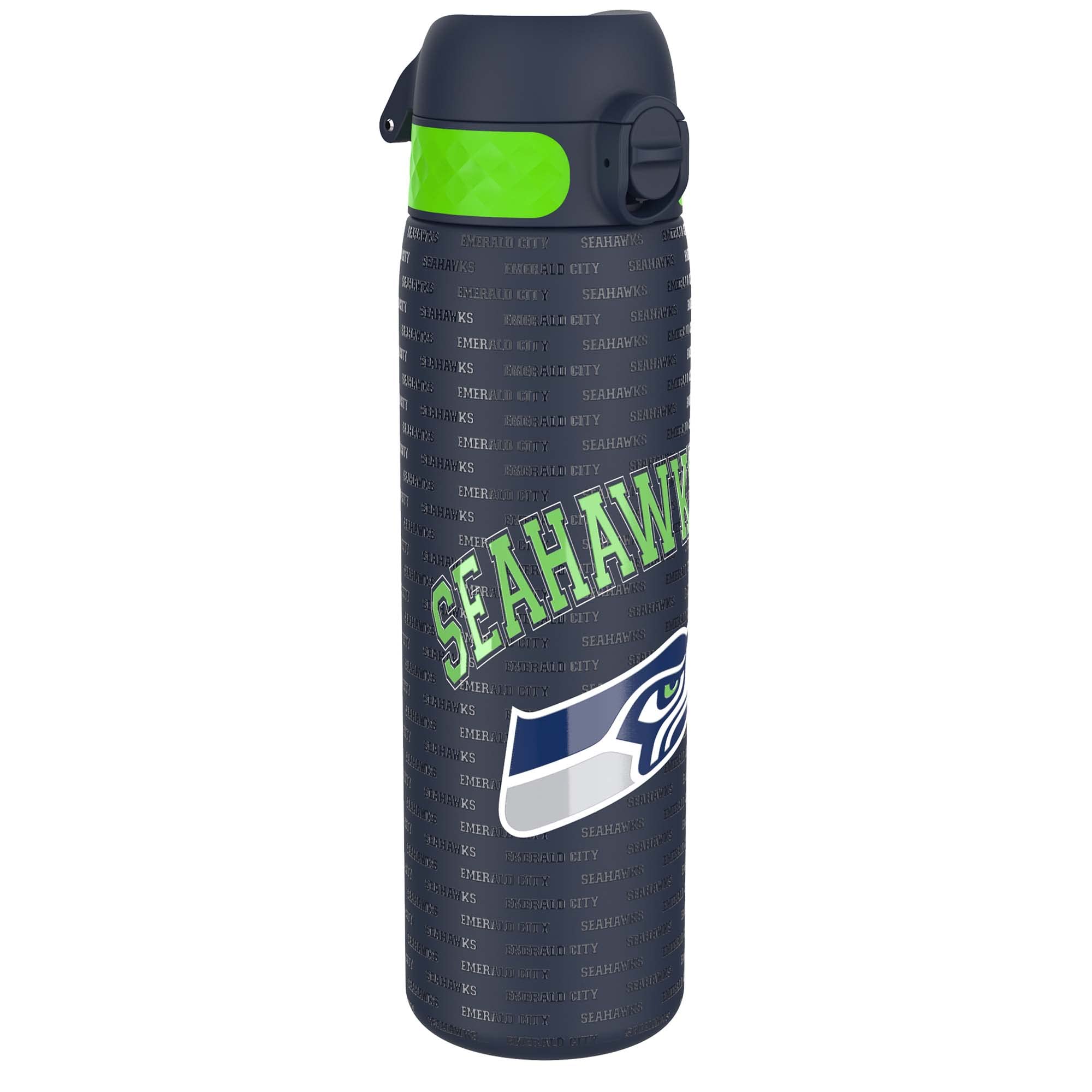 Ion8 NFL Seattle Seahawks Lightweight Steel Water Bottle, 600 ml/20 oz, Non-Insulated, Leak Proof, Easy to Open, Secure Lock, Dishwasher Safe, Flip Cover, Fits Cup Holders, Metal Water Bottle
