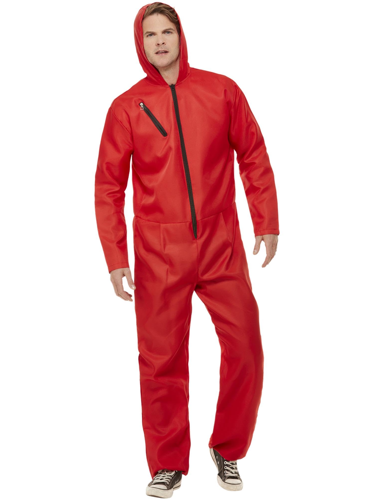 Smiffys Bank Robber Boiler Suit, Red with Zipped All in One, Cops & Robbers Fancy Dress, Adult Dress Up Costumes
