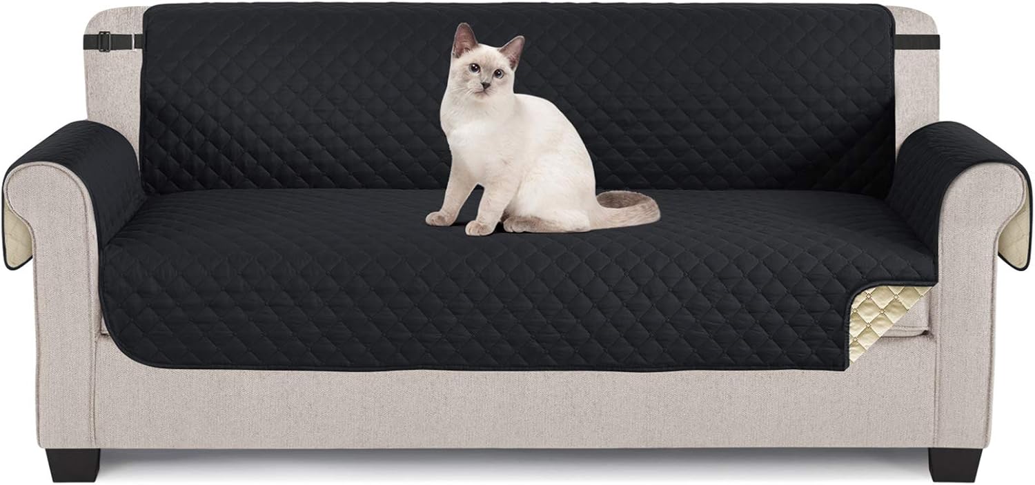 TAOCOCO Sofa Slipcovers Sofa Covers 3 Seater,Settee Covers with Storage Pockets,Anti Slip Couch Covers,Washable Sofa Protector for Pets(Black)