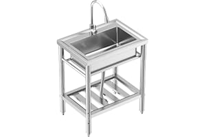 TrailBlaze 28x20x34 Inch Stainless Steel Utility Sink – Freestanding Single Bowl with Pull-Out Hot & Cold Faucet, Ideal for L