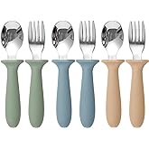 Eascrozn Toddler Utensils, 6 Pack Children Safe Forks and Spoons Set | kids Silverware Set with Silicone Handle, 18/8 Stainless Steel, BPA Free, Dishwasher Safe